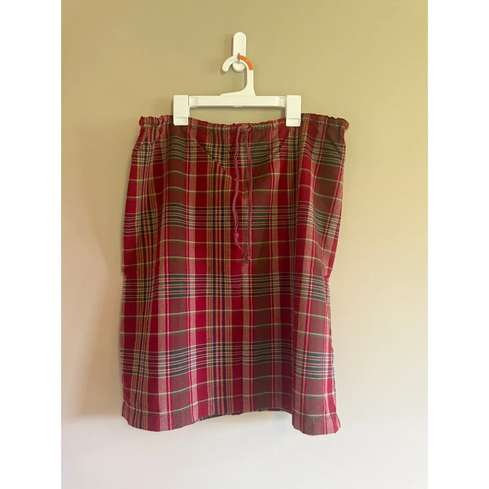 Gap Red Plaid Cotton Skirt XL Elastic Drawstring Waist Tartan Knee Length Slits - Picture 1 of 3